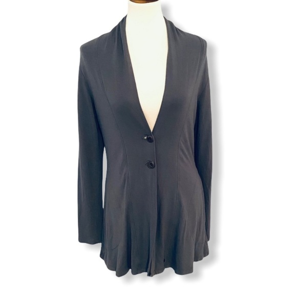 FLAX Gray 2 Button Stretch Knit Longline Cardigan Jacket Sz S - Picture 1 of 6
